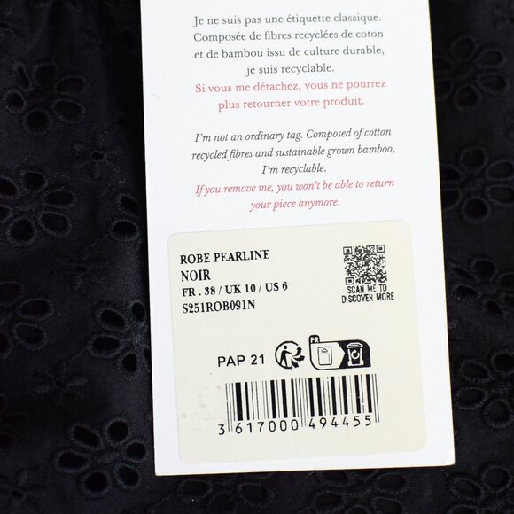 NWT Sezane Pearline Dress Black Eyelet Midi Tie Front Size 6 - Picture 10 of 12